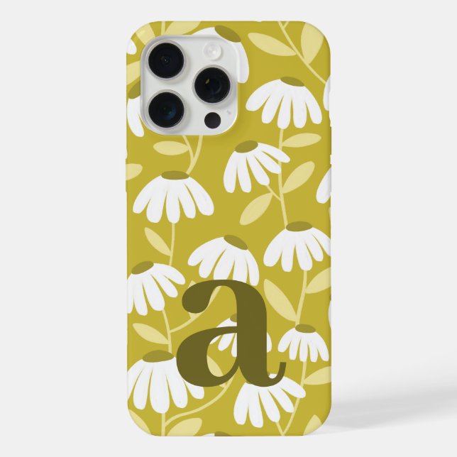 Large Monogram Letter Dark Gold Floral Pattern iPhone Case (Back)