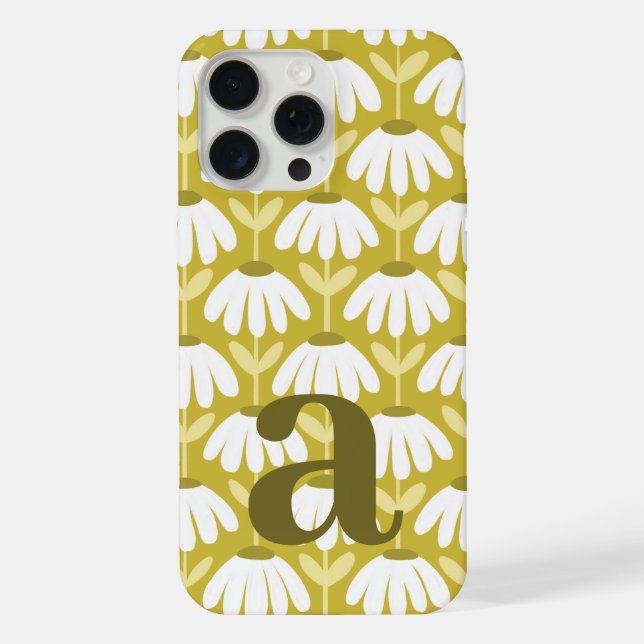 Large Monogram Letter Dark Gold Vintage Floral iPhone Case (Back)