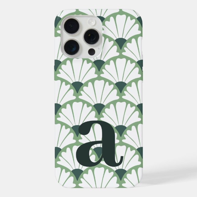 Large Monogram Letter Green Vintage Pattern iPhone Case (Back)