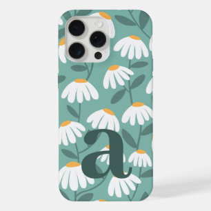 Large Monogram Letter Green & White Floral Pattern iPhone 15 Pro Max Case