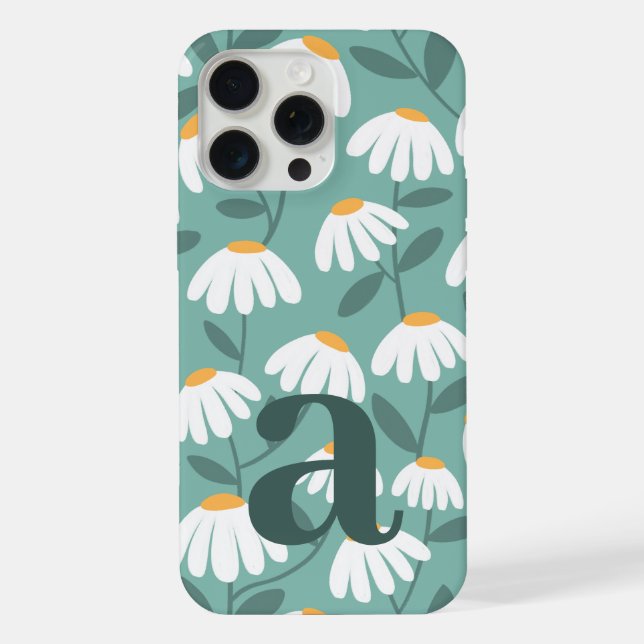 Large Monogram Letter Green & White Floral Pattern iPhone Case (Back)