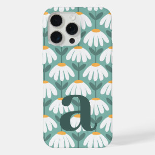 Large Monogram Letter Green & White Vintage Floral iPhone 15 Pro Max Case