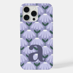Large Monogram Letter Heather Blue Vintage Floral iPhone 15 Pro Max Case