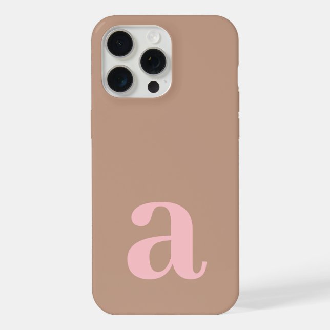 Large Monogram Letter Pink & Brown Minimalist iPhone Case (Back)