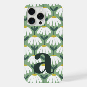 Large Monogram Letter Sage Green Vintage Floral iPhone 15 Pro Max Case