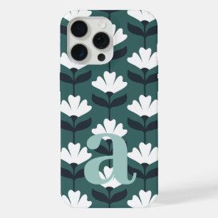 Large Monogram Letter Sea Green Vintage Flowers iPhone 15 Pro Max Case