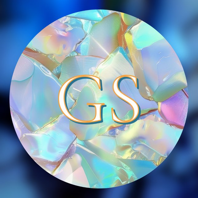 Large Monogram or Name on Opal Classic Round Sticker (Creator Uploaded)