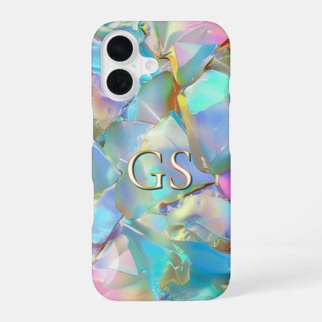 Large Monogram or Name on Opal iPhone 16 Case (Back)