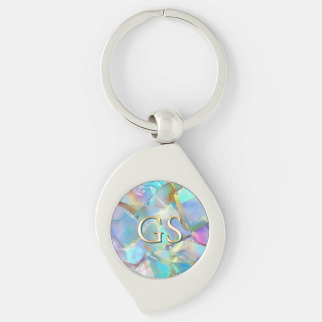 Large Monogram or Name on Opal Key Ring (Front)