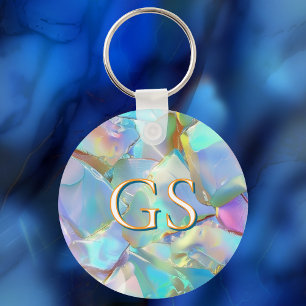Large Monogram or Name on Opal Key Ring