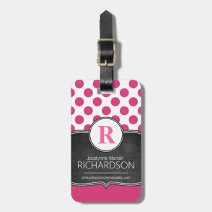 Large Monogram Pink Polka Dots Luggage Tag