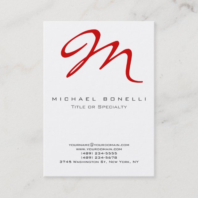Large Monogram Red Calligraphy Business Card (Front)