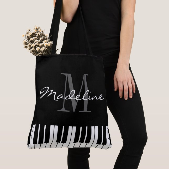 Large monogram shoulder tote bag with piano keys  (Close Up)