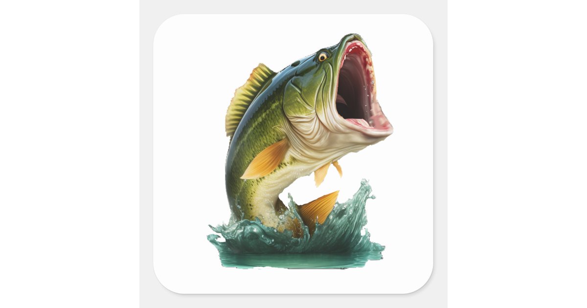 Large Mouth Bass explodes from the water Square Sticker