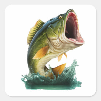 Large Mouth Bass explodes from the water  Square Sticker