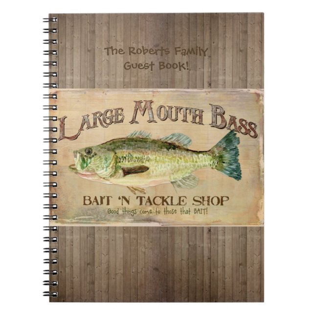 Large Mouth Bass Fisherman Cabin Wood Boards Notebook (Front)