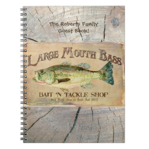 Large Mouth Bass Lakeside Fishing Cabin Wood Notebook