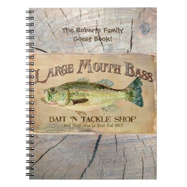 Large Mouth Bass Lakeside Fishing Cabin Wood Notebook (Front)