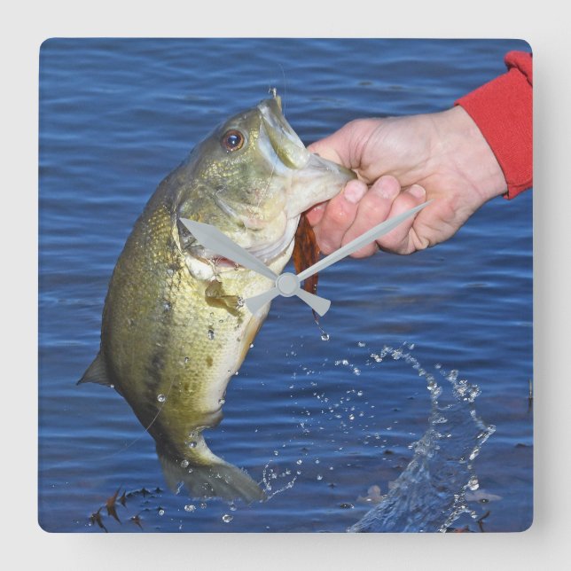 Large Mouth Bass Square Wall Clock (Front)