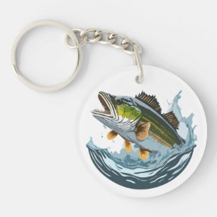 Large Mouth Bass Stricking Water Surface Key Chain