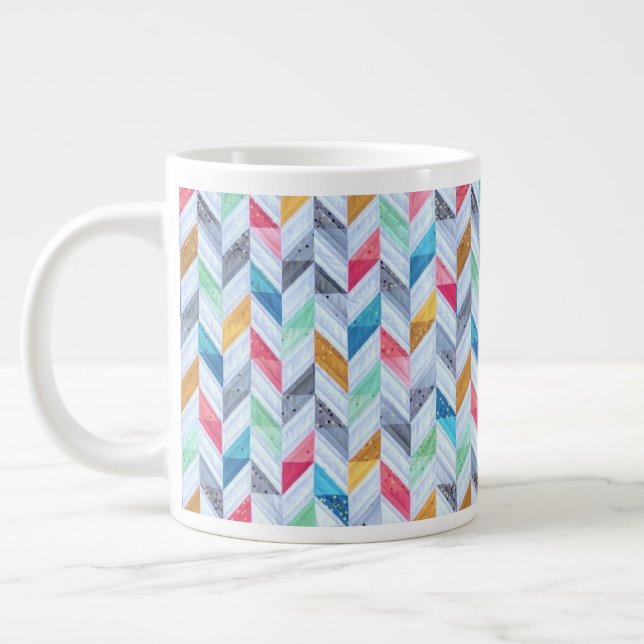 Large Mug - Multi Colored Herringbone Pattern (Left)