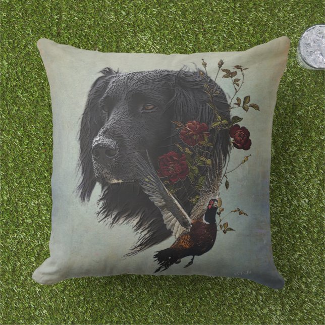 Large Munsterlander with pheasant    Cushion (Grass)