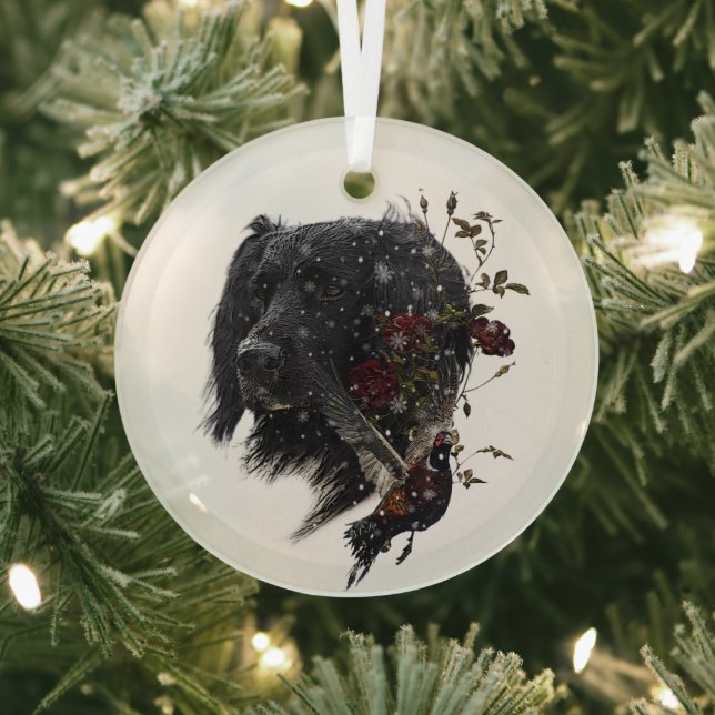 Large Munsterlander with pheasant    Glass Tree Decoration (Insitu)