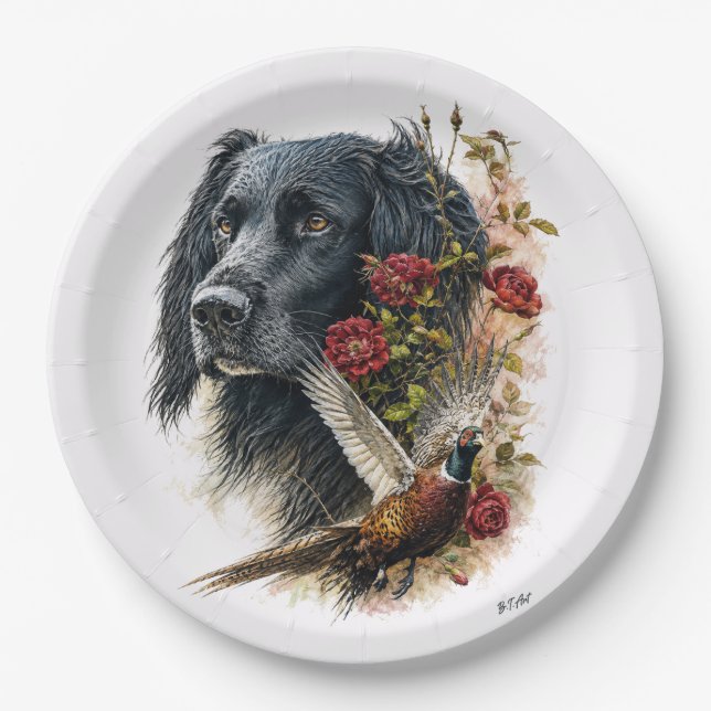 Large Munsterlander with pheasant   Paper Plate (Front)