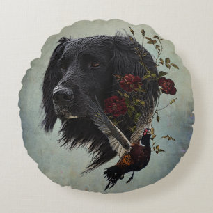 Large Munsterlander with pheasant Round Cushion