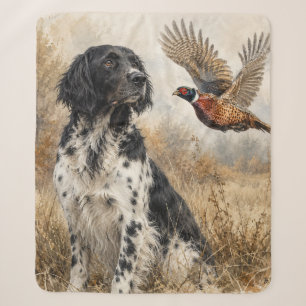 Large Münsterländer with  Pheasant Sherpa Blanket