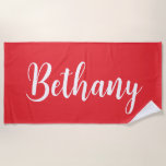Large Name in White on Dark Deep Red Beach Towel<br><div class="desc">Add a Name   -  Large Name in White on Dark Deep Red Beach Towel</div>