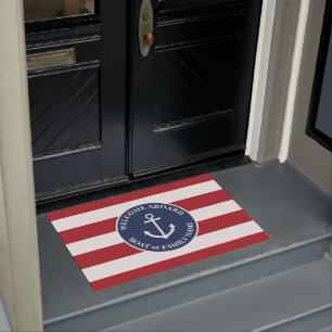Large nautical striped welcome aboard doormat