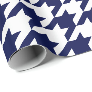 Large Navy Blue and White Houndstooth Wrapping Paper