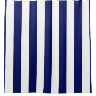 Large Navy Blue White Vertical Stripes #2 Shower Curtain