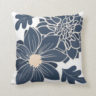 Large Navy Colour Flowers Elegant Throw Pillow