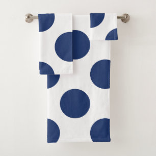 Large Navy Polka Dots Bath Towel Set