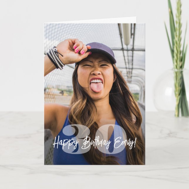 Large Numbers Photo Overlay Happy Birthday Script Card (Front)