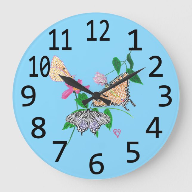 Large Numbers Pretty Butterflies Wall Clock (Front)