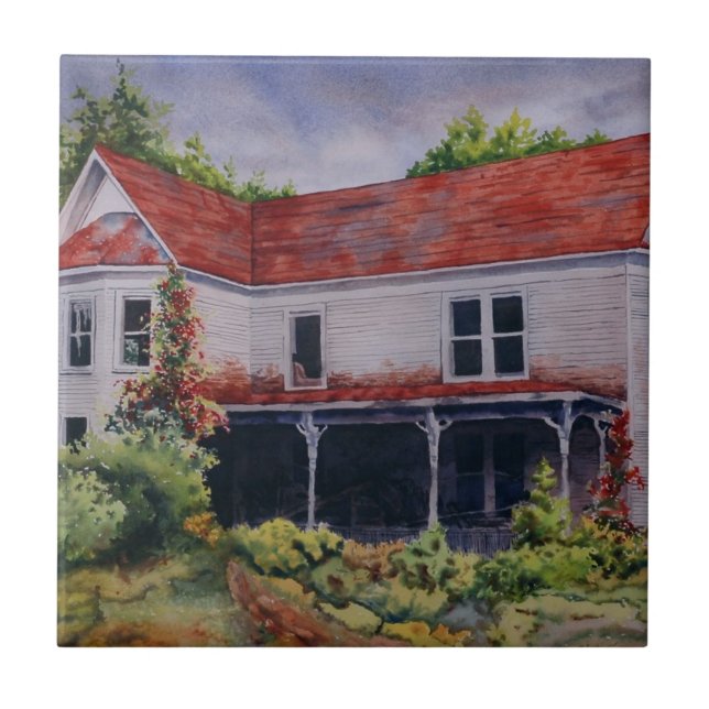 Large old abandoned white house with vines ceramic tile (Front)