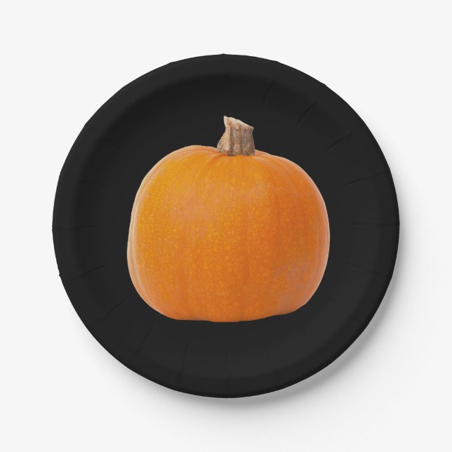 Large Orange Fall Harvest Pumpkin Paper Plate (Front)