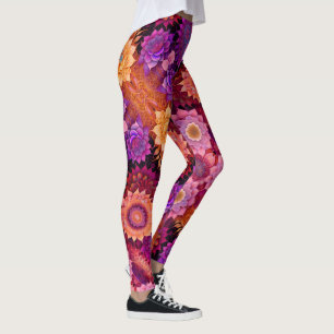 Large Orange, Pink and Purple Flowers Leggings
