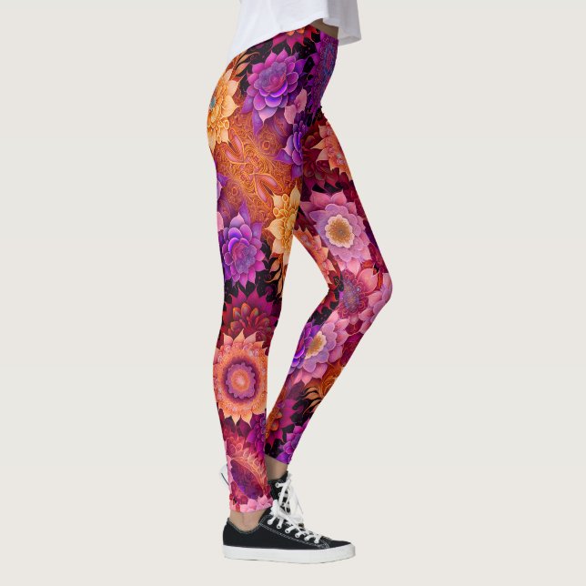 Large Orange, Pink and Purple Flowers Leggings (Right)