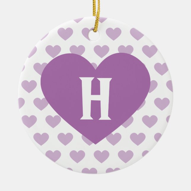 Large Orchid Purple Heart - Monogram Ceramic Ornament (Front)