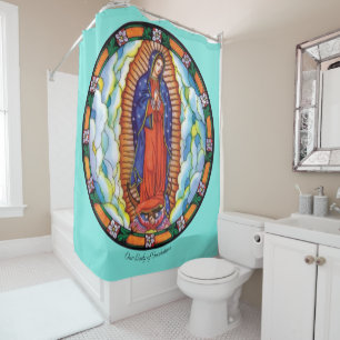 Large Our Lady of Guadalupe White Shower Curtain