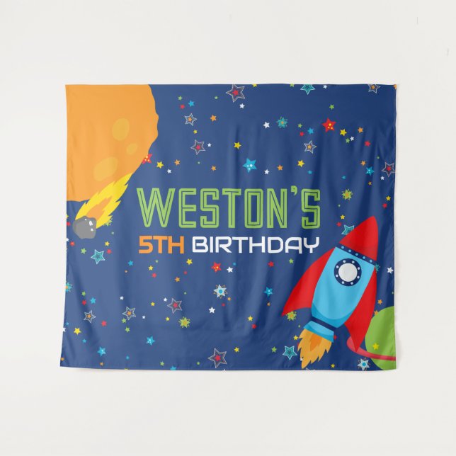 Large Out of This World Space Birthday Background Tapestry (Front (Horizontal))