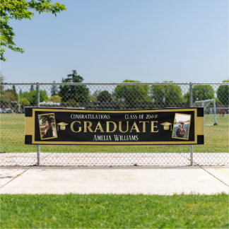 Large Outdoor Black & Gold Photo Graduation Banner
