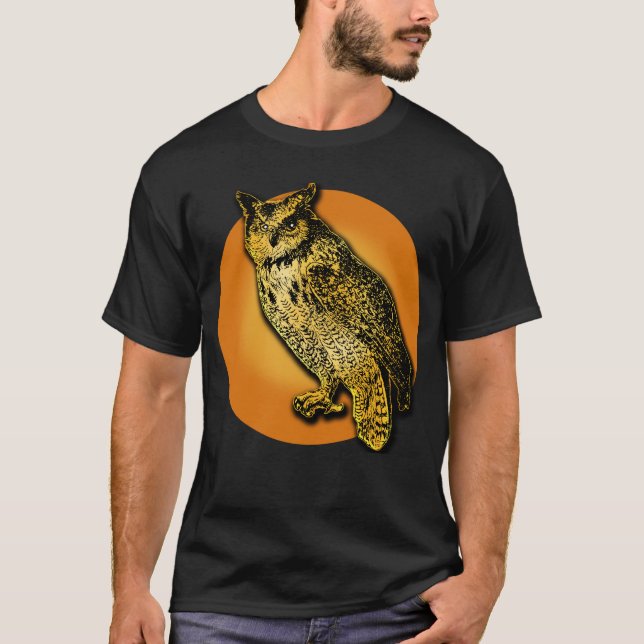 Large Owl with Orange Moon Tshirts, Mugs T-Shirt (Front)