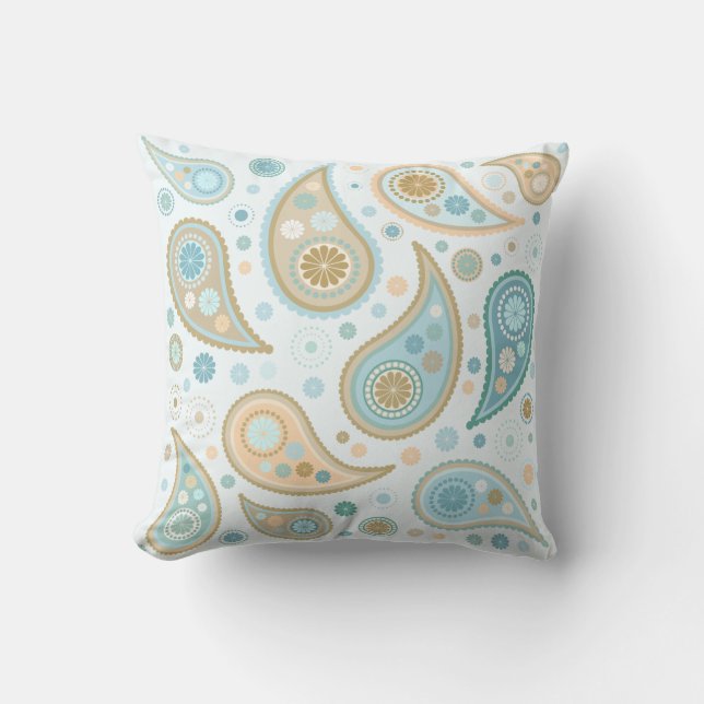 Large Paisley Funky Print (Light Blue Background) Cushion (Front)