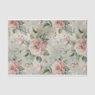 Large Pale Pink Roses on Soft Green Pattern Tissue Paper