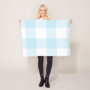 Large Pastel Blue and White Gingham Plaid Fleece Blanket